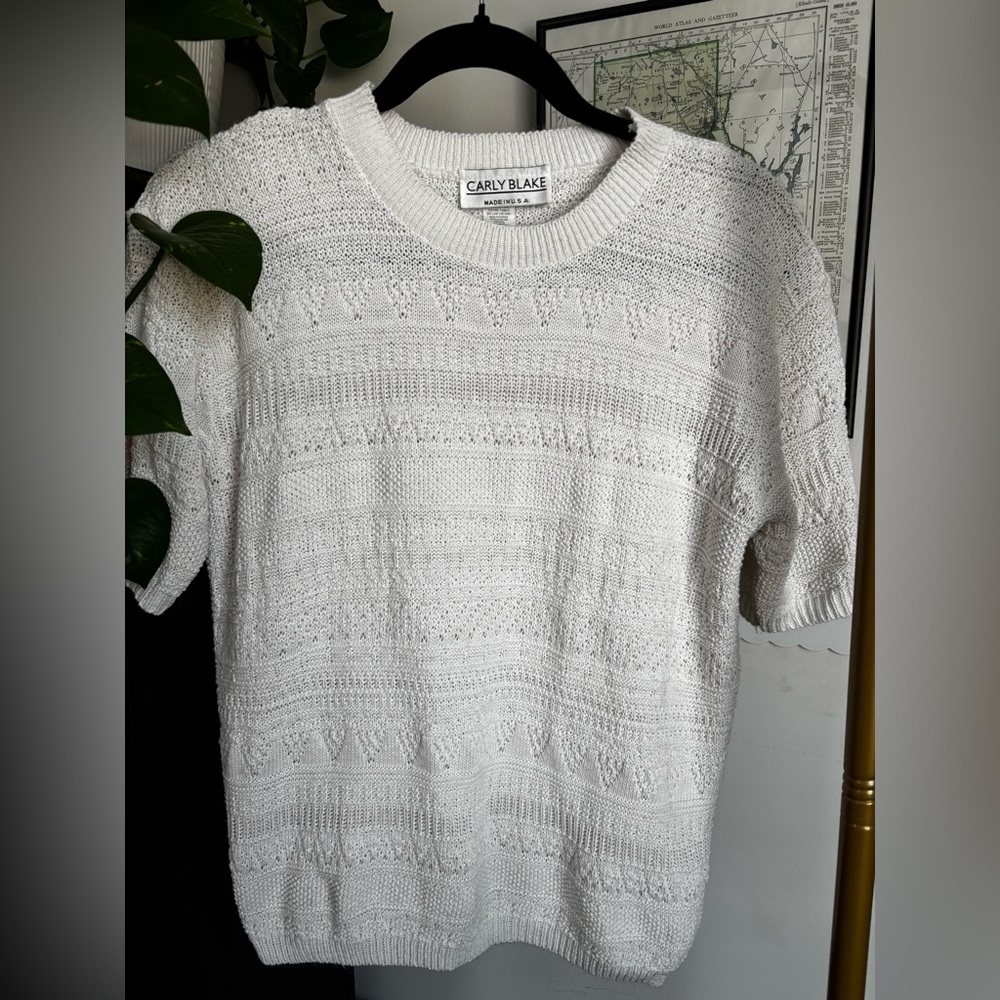 Vintage White Short-Sleeved Sweater Top - Women